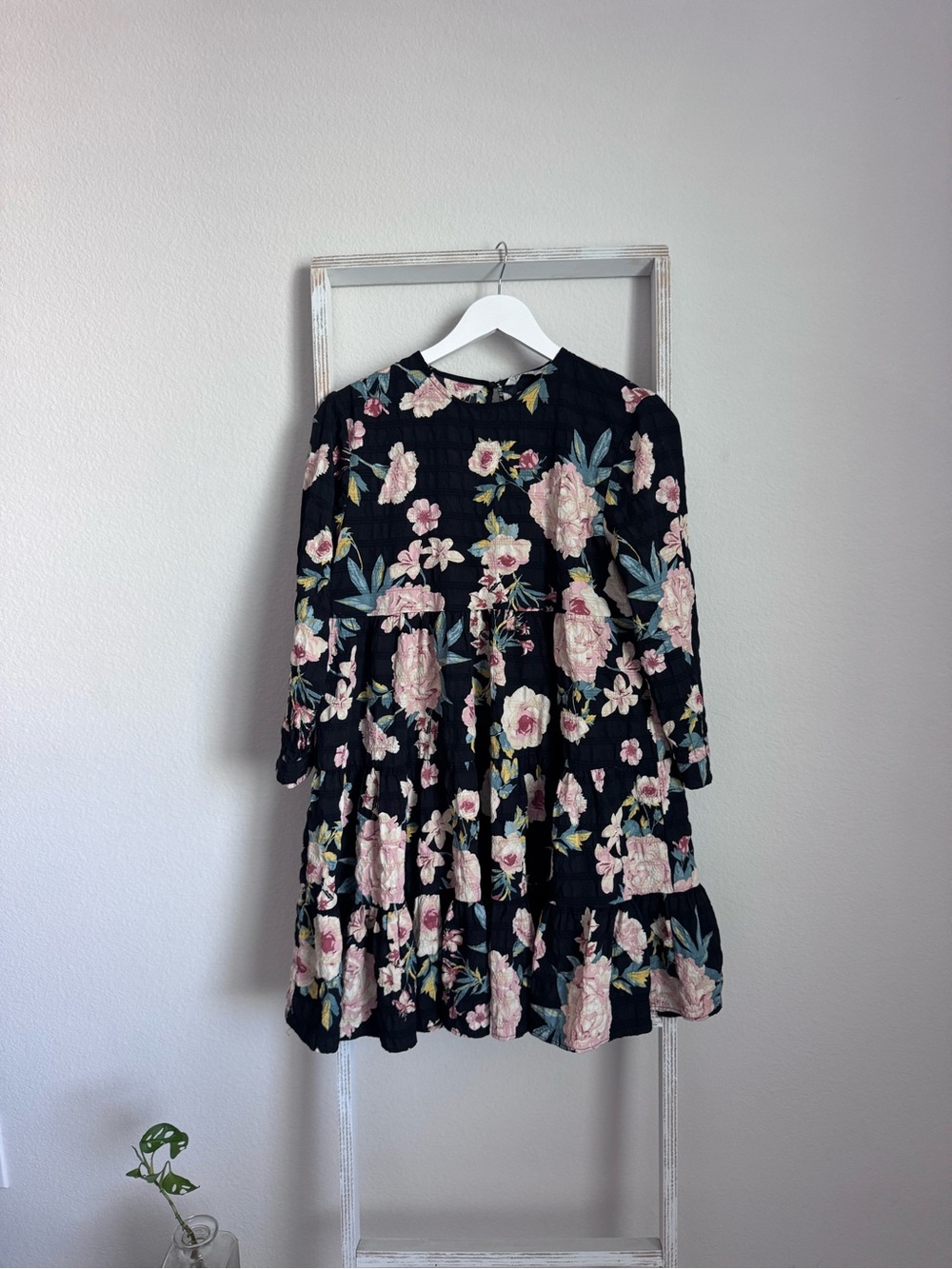 Zara Black Mini Dress with Pink Floral Print